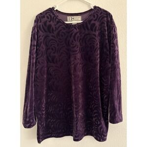 Vintage Crushed Velvet Top Womens Large Purple 90s‎ Stretch Whimsigoth